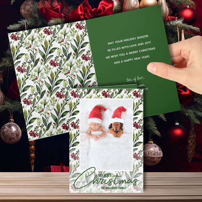 Christmas Floral Folded Photo Holiday Card (Creator Uploaded)