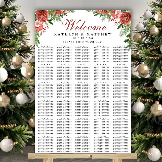 Christmas Floral Foliage Wedding 30 Table Seating Poster (Creator Uploaded)