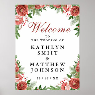 Christmas Floral Foliage Winter Wedding Welcome Poster