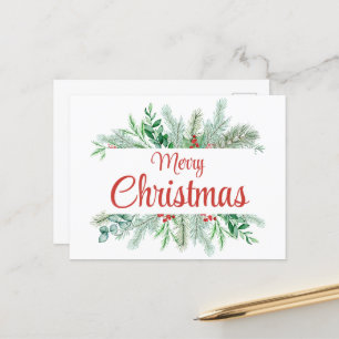 Christmas Floral Frame Merry Christmas Holiday Postcard