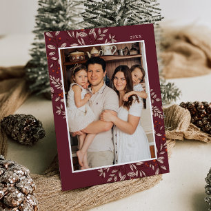 Christmas Floral Frame Photo Holiday Card