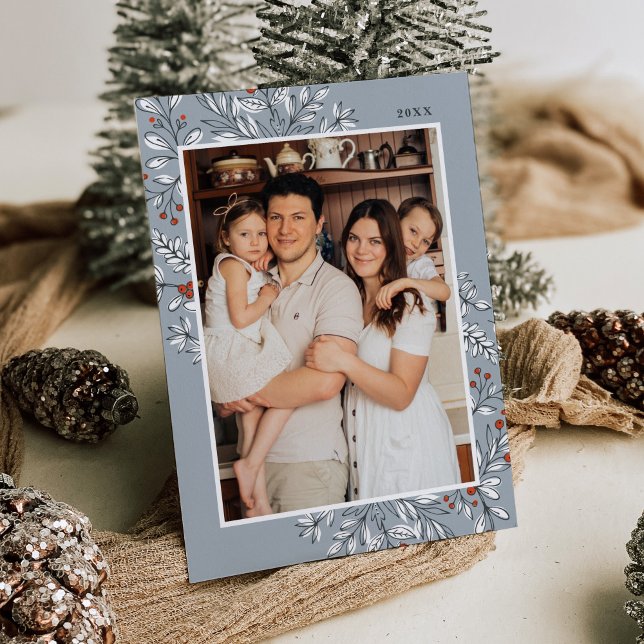 Christmas Floral Frame Photo Holiday Card (Creator Uploaded)