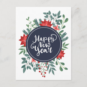 Christmas Floral   Happy New Year Holiday Postcard