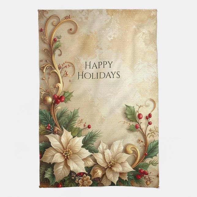 Christmas Floral Holiday Kitchen Towel (Vertical)