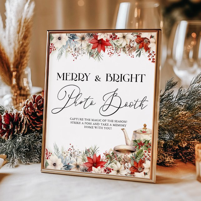 Christmas Floral Holiday Tea Party Photo Booth Poster (Creator Uploaded)