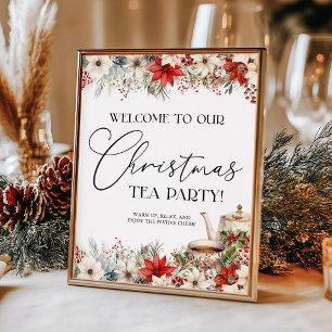 Christmas Floral Holiday Tea Party Welcome Poster