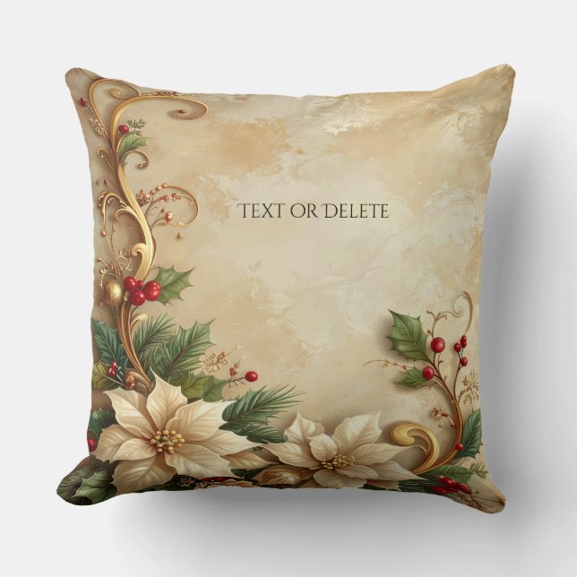 Christmas Floral Holiday Throw Pillow (Front)