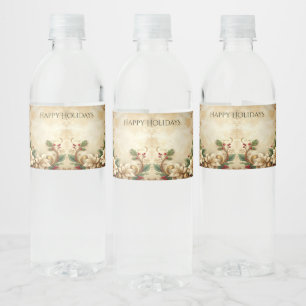 Christmas Floral Holiday Water Bottle Label