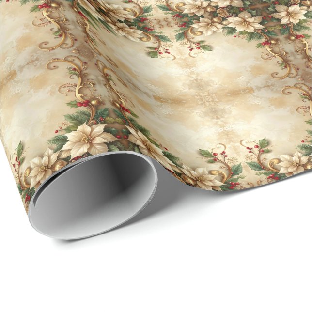 Christmas Floral Holiday Wrapping Paper (Roll Corner)