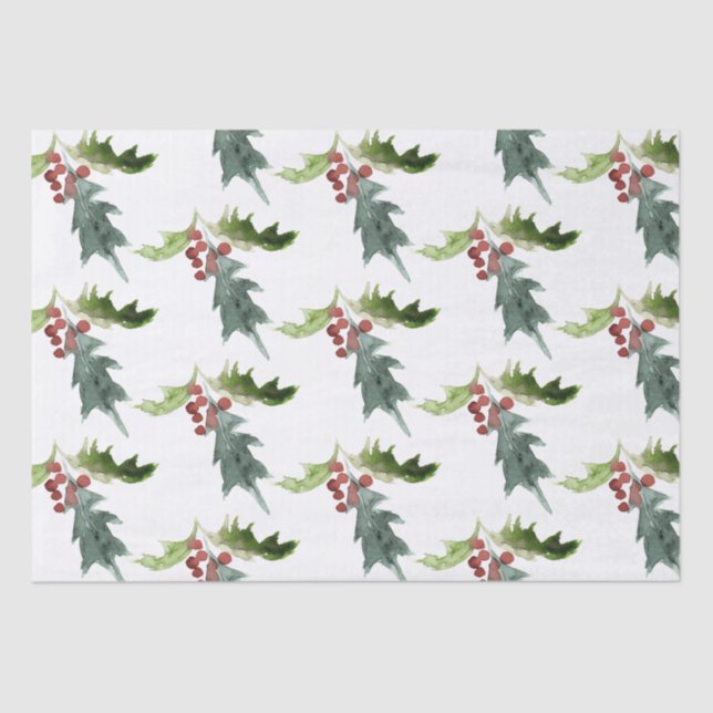 Christmas Floral Holly Red Berries Tissue Paper (Front)