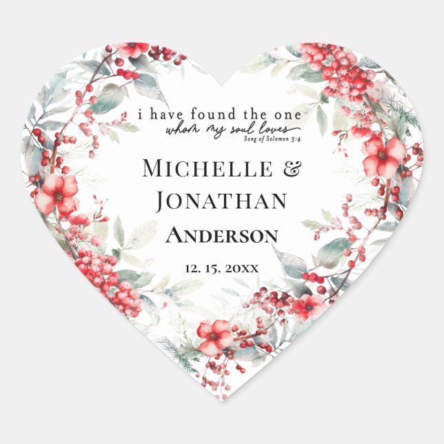 Christmas Floral Inspirational Bible Wedding Heart Sticker (Front)