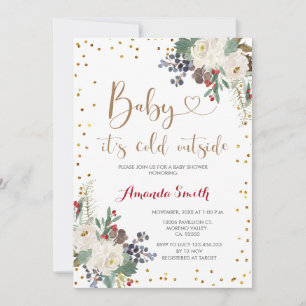 Christmas Floral It's Cold Outside Baby Shower Invitation