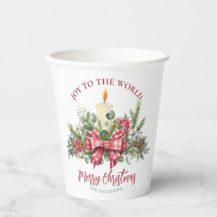 Christmas floral Joy to the world candle bow Paper Cups
