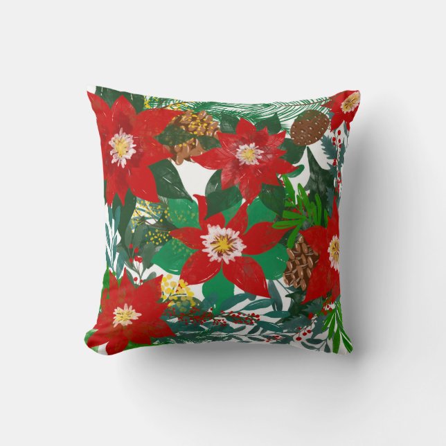 Christmas Floral Leaf Art Cushion (Front)