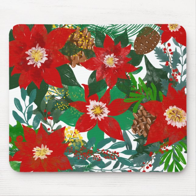 Christmas Floral Leaf Art Mouse Pad (Front)