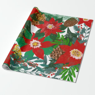 Christmas Floral Leaf Art Wrapping Paper