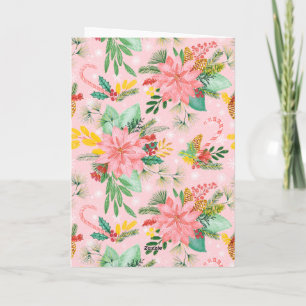Christmas Floral Merry & Bright Pink Holiday Card