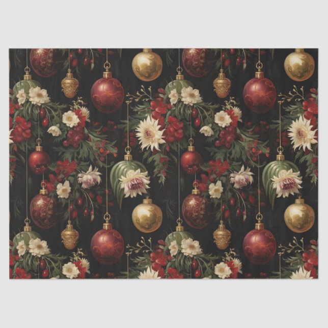 Christmas Floral Ornaments Decoupage Tissue Paper (Front)