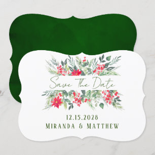 Christmas Floral Paint Leaf Wedding Save The Date Invitation