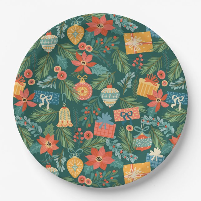 Christmas Floral Paper Plate (Front)