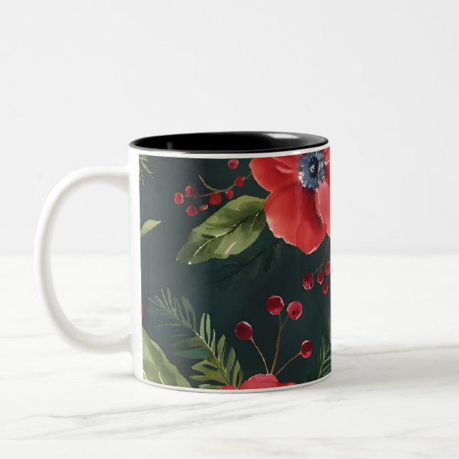 Christmas Floral Pattern Digital Art Two-Tone Coffee Mug (Left)