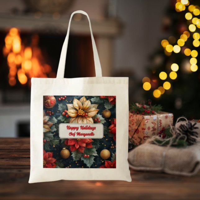 Christmas Floral Personalised Chef Christmas Gift Tote Bag (Creator Uploaded)
