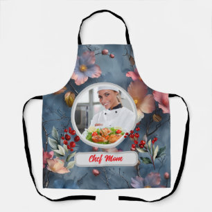 Christmas Floral Personalised Chef Mum Photo Apron