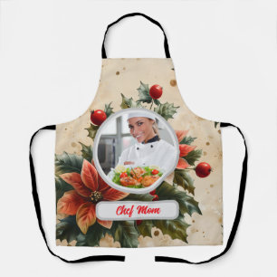 Christmas Floral Personalised Chef Mum Photo Apron