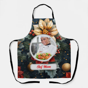Christmas Floral Personalised Chef Mum Photo Apron