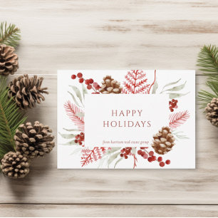 Christmas Floral Pine Cone Corporate Holiday Card