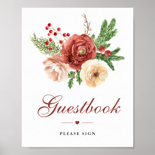 Christmas Floral Pine Foliage Wedding Guestbook 