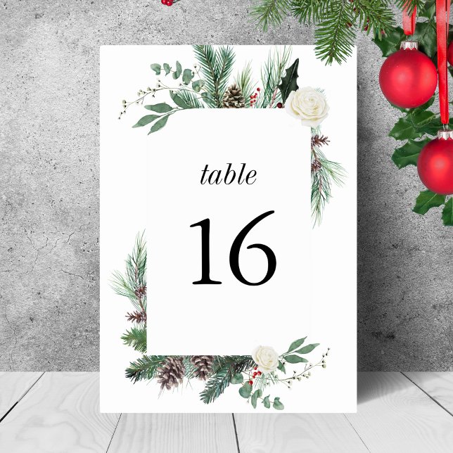 Christmas Floral Pine Modern Elegant Table Number (Creator Uploaded)