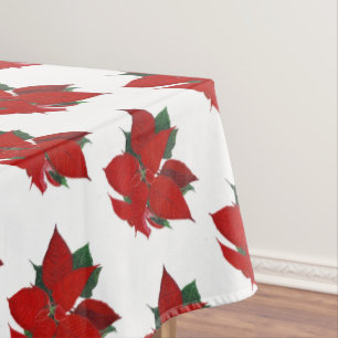 Christmas Floral Poinsettia Pattern on White Tablecloth