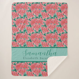 Christmas Floral Poinsettia Personalised Name Sherpa Blanket