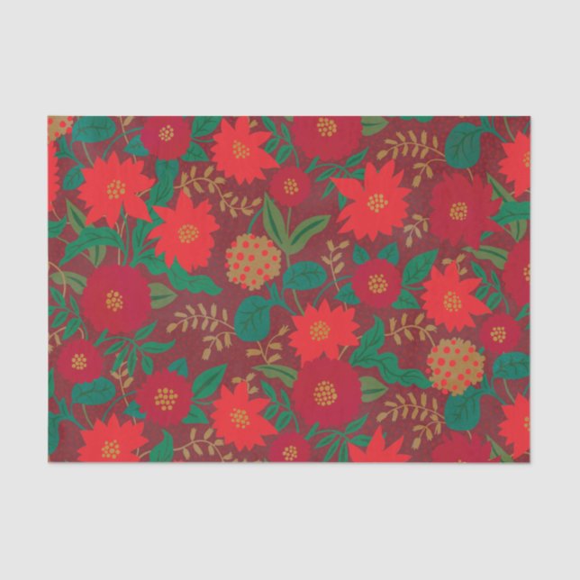 Christmas Floral Poinsettia Red Gold Tissue Paper (Front)
