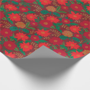 Christmas Floral Poinsettia Red Gold Wrapping Paper
