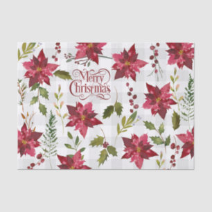 Christmas Floral Poinsettia Script Typography Tissue Paper