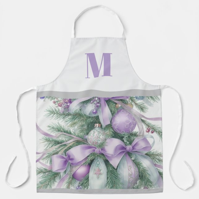 Christmas Floral Purple and Green Apron (Front)