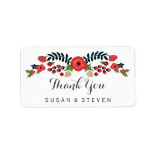 Christmas Floral Red & Green Thank You Labels
