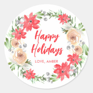 Christmas Floral Round Sticker