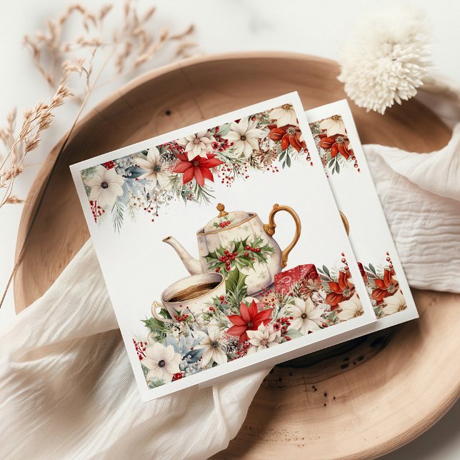 Christmas Floral Tea Holiday Party Napkin (Creator Uploaded)