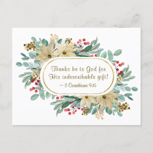 Christmas Floral Thanks be to God Bible Verse Postcard