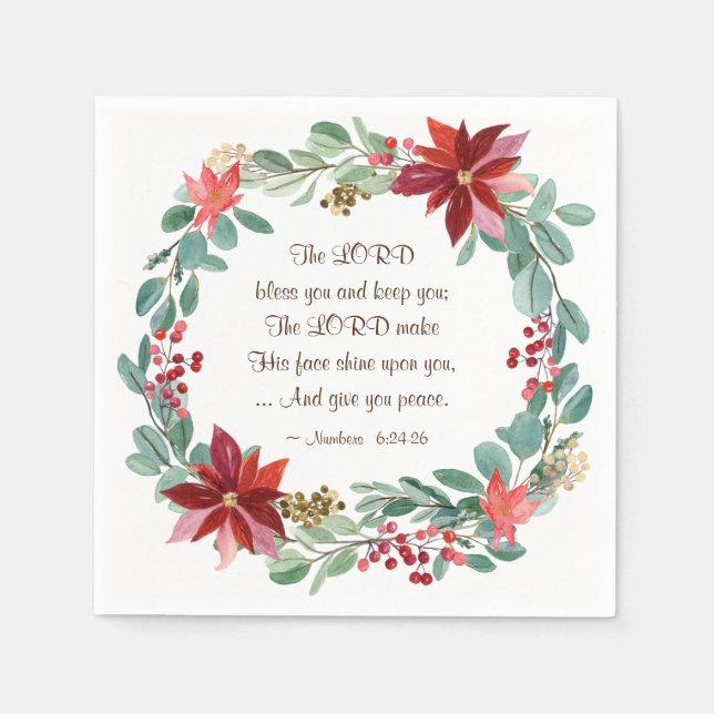Christmas Floral The Lord Bless You Bible Verse Napkin (Front)