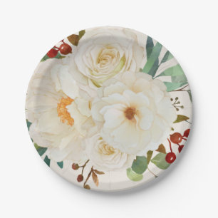 Christmas Floral Watercolor Bridal Shower Paper Plate