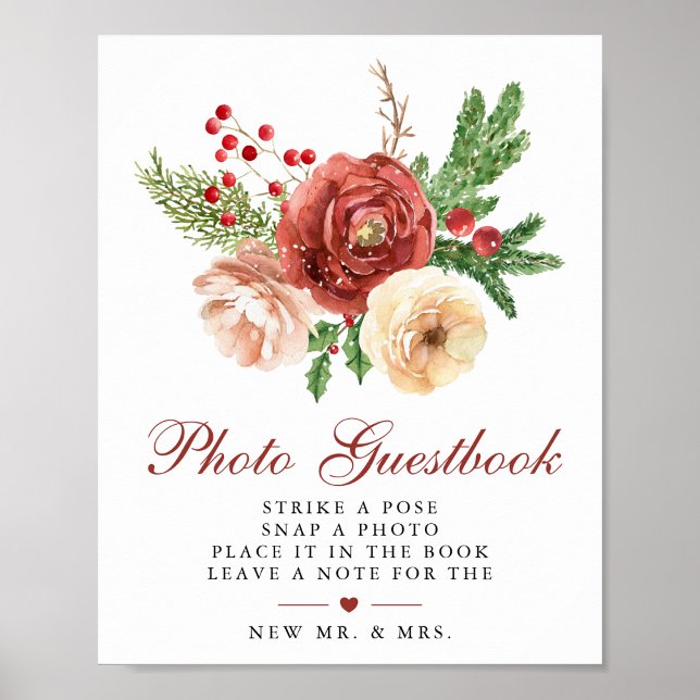 Christmas Floral Wedding Photo Guestbook Sign (Creator Uploaded)