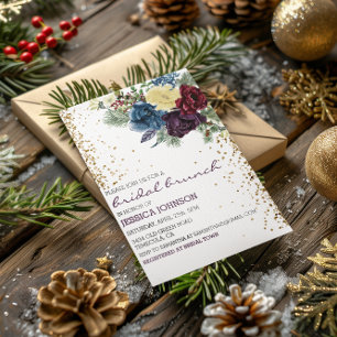 Christmas Floral Winter Bridal Brunch Gold Invitation