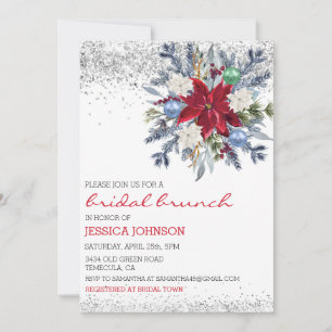 Christmas Floral Winter Bridal Brunch Poinsettia  Invitation