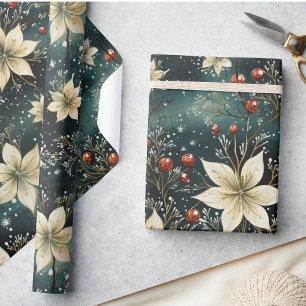 Christmas Floral Winter Cream Poinsettia Wrapping Paper