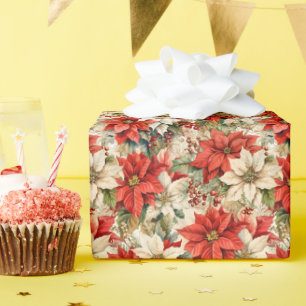 Christmas Floral Winter Red and white Poinsettias  Wrapping Paper