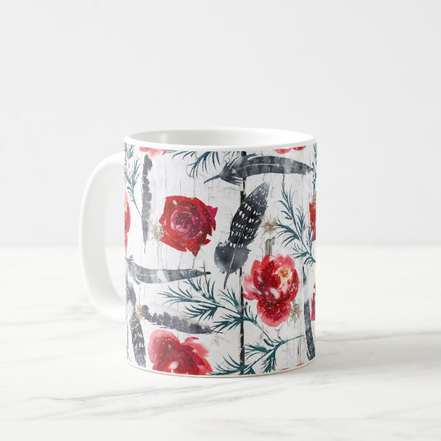 Christmas Floral Wooden Planks Coffee Mug (Front Left)